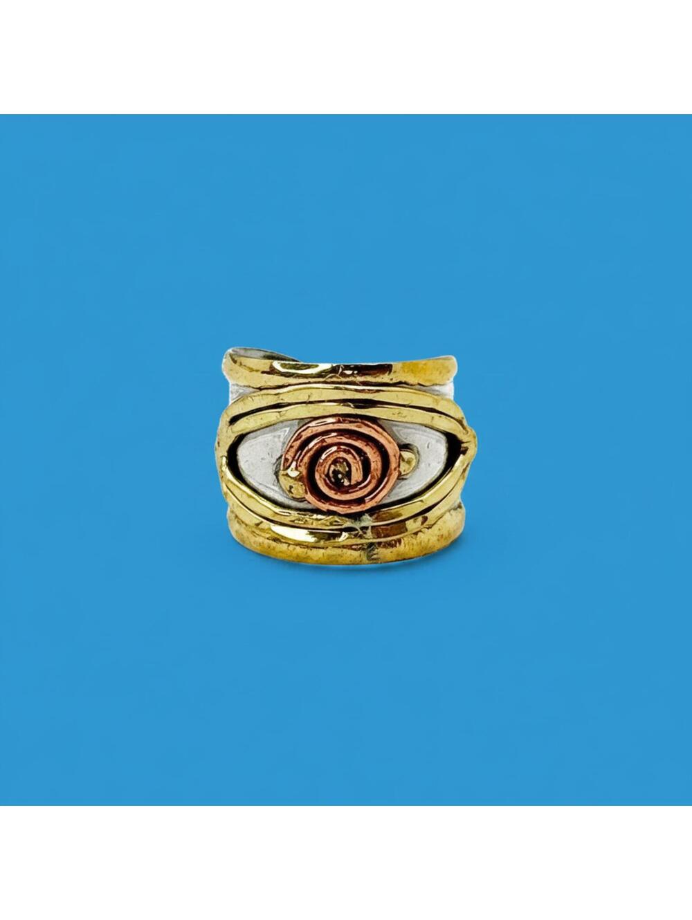Handcrafted Mixed Metal Evil Eye Ring Adjustable